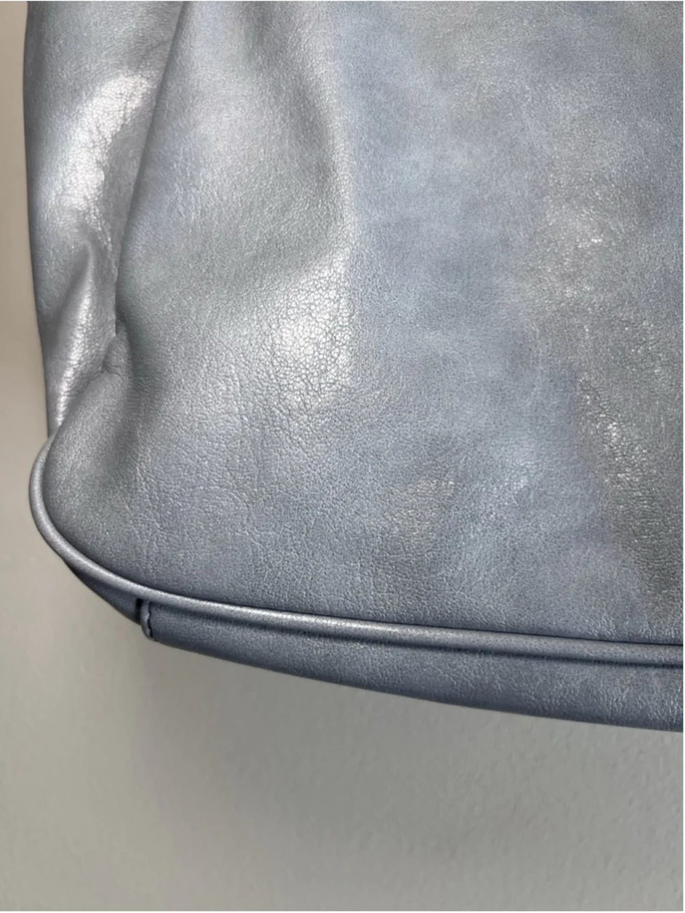 Baby Blue Faux Leather Handbag Purse Shoulder Tote Gold Tone Chain Links